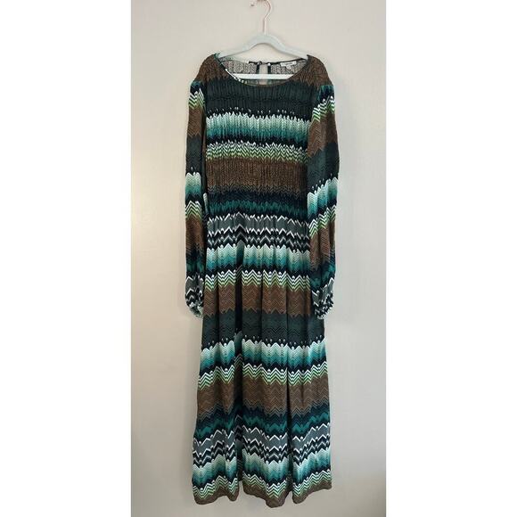 Tyler Boë Taylor Chevron Midi Long Sleeve 100% Viscose Flowy Smocked Dress XS - Picture 3 of 9